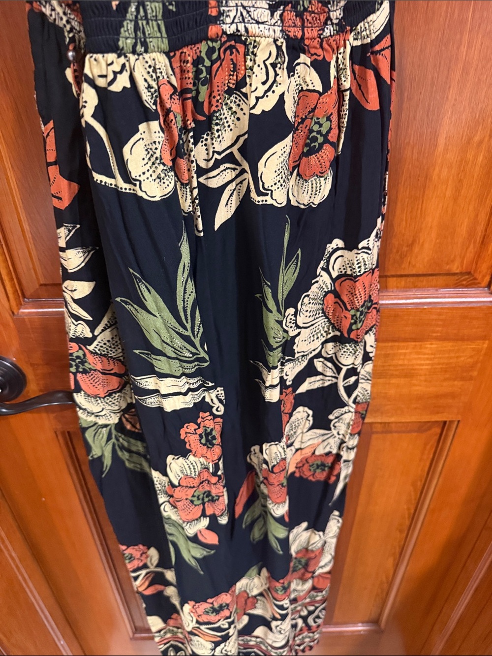Floral V-Neck Halter Maxi jumpsuit  in Black and Rust - Picture 8 of 10